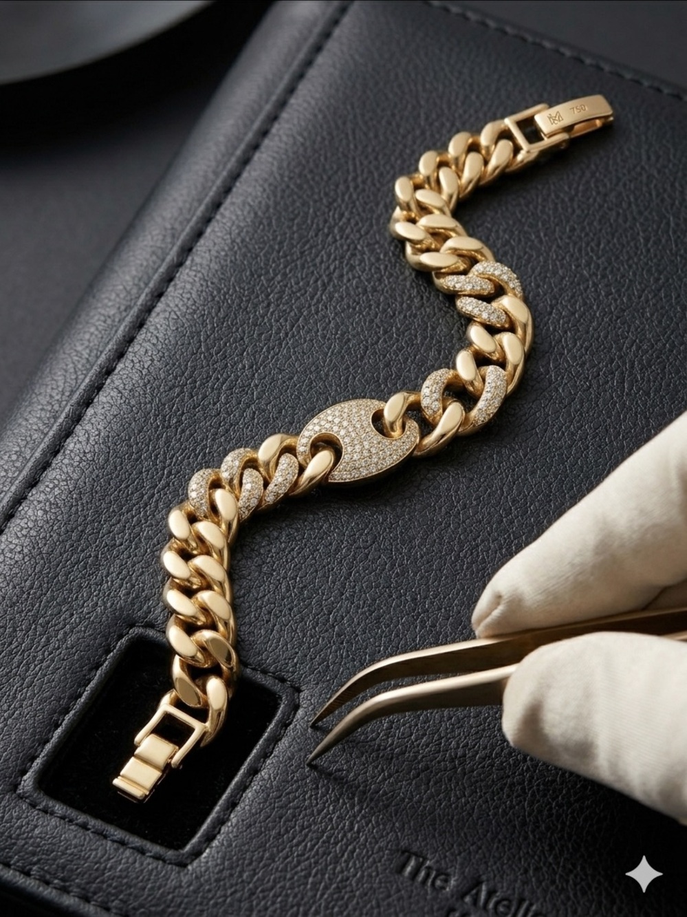 New 14k Gold Filled Curb Chain Bracelet with Pavé Plate - Picture 3 of 3